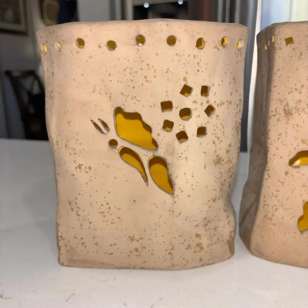Vintage Handmade Ceramic Paper Bag Candle Votives Luminaries